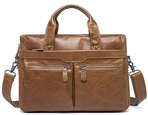 Businesstasche Aktentasche Männer Handtasche, Männer 14inch Laptop-Aktenkoffer Vintage-Rindsleder Schultertasche Reisen Arbeit Bussiness Umhängetasche Messenger-Taschen-Tasche Jungen Messenger Schulte