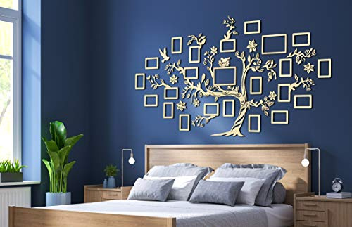 68travel Árbol genealógico de madera con marcos de fotos y accesorios, decoración de pared de madera, para dormitorio, sala de estar, estudio