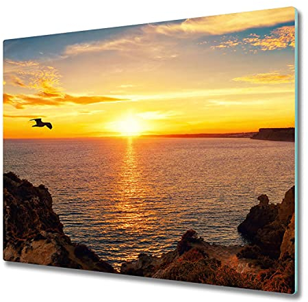 Tabla de Cortar Vidrio 60x52 cm Fina Decorativa Patas de Silicona para Encimera de Cocina Higienicas de Vidrio Templado Resistente Placa de Corte Una Pieza - Mar al atardecer