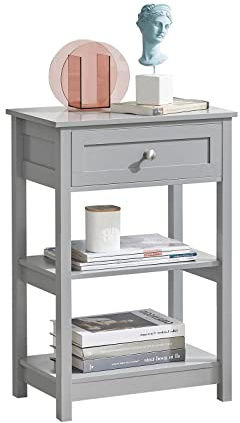 SoBuy FBT46-HG Beistelltisch Nachttisch Couchtisch in hellgrau mit Einer Schublade und 2 Ablagen BHT ca: 45x69x30cm
