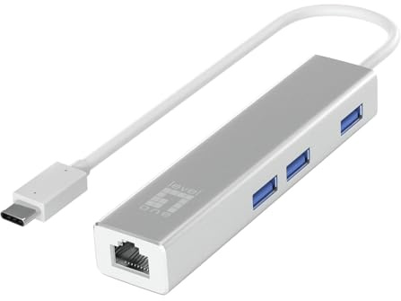 Adaptador USB-C A GIGABIT ETHERNET RJ45 Level One con HUB USB 3.0 3 Puertos