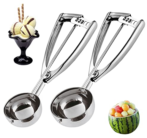 Edelstahl Eis Eisportionierer mit Einfachem Auslöser–2PCS Keksschaufel Eisportionierer mit Auslöser für Kartoffelpüree, Cupcake-Mix, Keksteig, Mellonbällchen 2PCS