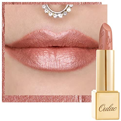 OULAC Metallic Shine Glitter Lipstick, Nude High Impact Lipcolor, Brown Soft and Ultra Hydrating, Long Lasting, Vegan & Cruelty-Free, Full-Coverage Lip Color 4.3 g/0.15 oz Pure Envy(07)