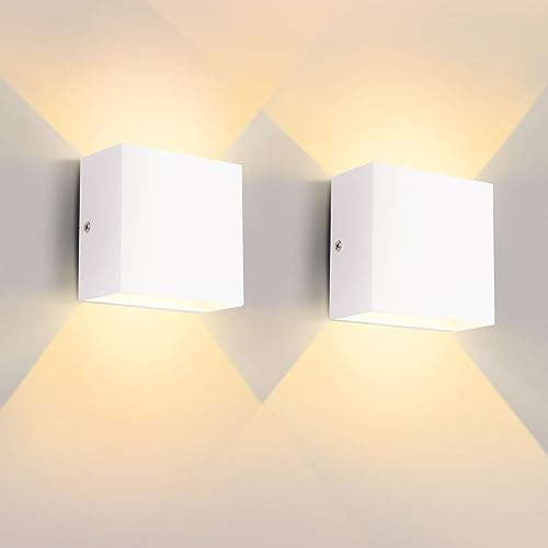 Lureshine Wandleuchte LED Innen 2er Set, 10x10x5cm Up an Down Wandlampe, Aluminium-Druckguss Wandleuchten 10w Weiß, Wandleuchte Innen 3000K Warmweiß, Wandlampe für Wohnzimmer Garage