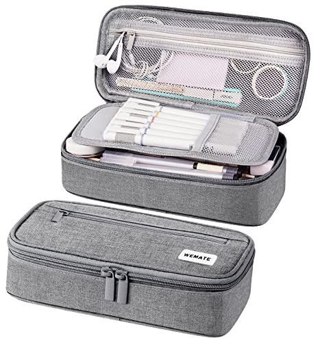 WEMATE Large Pencil Case, Foldable Pencil Pouch with Zipper Compartments & Handle, Aesthetic Pencil Case for Adults, Pencil Bag Pen Case for Office