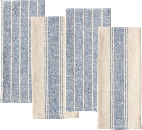 KAF Home Natural Rustic Farmhouse Slubbed Kitchen Towel | 100% Cotton Dish Towel, 18 x 28 Inches | Soft and Absorbent (Navy, Set of 4)