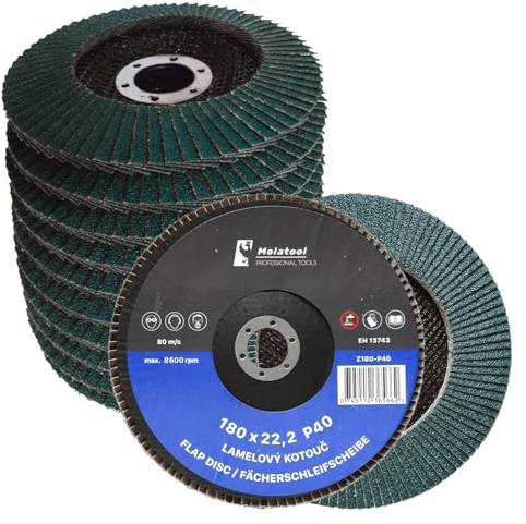 Molatool Disco lamellare professionale, 180 x 22,2, grana 40, per metallo, legno, acciaio, levigatura precisa, dischi lamellari, 5 pezzi, dischi abrasivi/dischi abrasivi da 180 mm