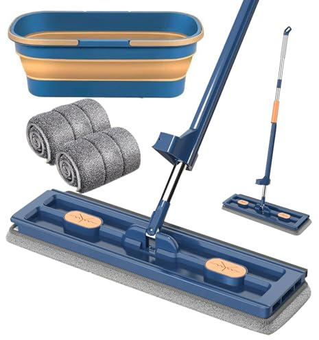 ACAREY Wischmopp Set Mit Eimer Bodenwischer Großer Flachmop Wischmopp Mit Auswringfunktion, 360° Drehgelenk Bodenwischer Wischmopp Set, Wischmob Großer Flachmop (Wischmopp Set mit Eimer)
