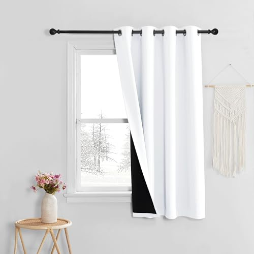 PONY DANCE Ösenvorhang Blickdicht Weiße Gardinen mit Ösen Kurz 1 Stück H 160 x B 140 cm Doppellagige Verdunklungsgardine für Schlafzimmer Schwerer und Dicker Vorhang gegen Hitze | 1er Set, H160 x B140 cm, Blickdicht, Doppellagig, Dick, mit Ösen, für Schlafzimmer Wohnzimmer Kinderzimmer Küche Büro