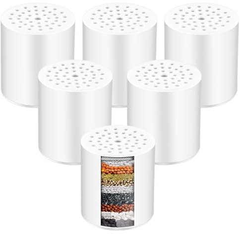 Ceniapr Filtro de ducha de 15 etapas, filtro de cartucho de ducha de repuesto con vitamina C, filtro de repuesto para cabezal de ducha para agua dura, paquete de 6