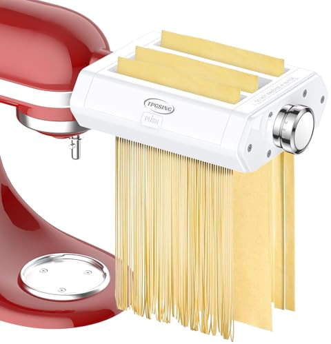 TPGSING 3 in 1 Nudelaufsatz Set für KitchenAid Küchenmaschine, Nudelmaschine für KitchenAid zubehör pasta maker set inklusive Nudelblattroller, Spaghettischneider, Fettuccine Cutter