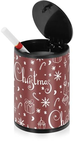 Aschenbecher mit Weihnachtsmotiv, Schneeflocken, Braun, für Zigaretten für Terrasse, mit Deckel, Edelstahl, tragbares Auto-Zubehör, Zigarettenstummel-Behälter für Terrasse, Fahrzeug