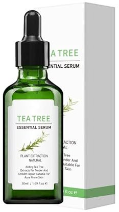 Sérum d'arbre à thé pour le visage, sérum transparent pour soins de la peau aux huiles d'arbre à thé, menthe poivrée et eucalyptus pour le visage aide à cibler les rougeurs, les bosses, les