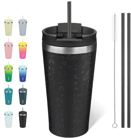 BJPKPK 530 ml Isolierter Edelstahl-Becher mit Deckel und Strohhalm