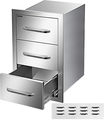 VEVOR Cassettiera Cassetto Tre Piani a Filo, 15,7 x 21,6 x 17,7 pollici Cassetti da Cucina per Esterni d'Argento in Acciaio Inossidabile, Usato nella Cucina all'Aperto, Come Stoviglie, nell'Armadietto