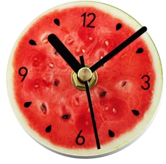 COLLBATH Runde Kühlschrankuhr Mit Magnets Aufkleber Wassermelonen-Motiv Plastikgehäuse Batteriebetrieben Dekorative Frucht-wanduhr Für Küche Und Kühlschrank Geschenkidee