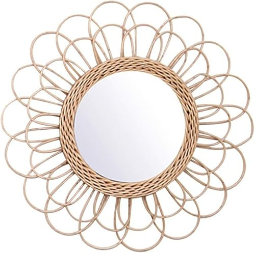 Oriental riverkit Handmade Rattan Spiegel, Wandbehang Spiegel Dekor, Boho Nordisch Rustikal, Schminkspiegel für Wohnzimmer, Schlafzimmer, Badezimmer, Flur