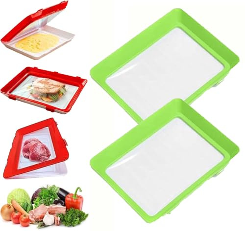 Reusable Stackable Food Preservation Tray - Creative Fresh Storage Container for Kitchen Organization (Green, 2 Pcs)