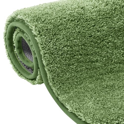 FY&XZH Badezimmerteppich, 50x80 cm – 3X längere Lebensdauer, widersteht Verformung & Fusseln, rutschfest, weich, saugfähig, dichter Mikrofaserflor für stark genutzte Badezimmer – Grün