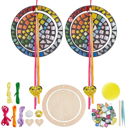 WEBEEDY Regenbogen Herz Mosaik Bastelset DIY Mosaik Kunst Und Handwerkssets Mit Holzbrett Für Erwachsene Anfänger Glasmosaikfliesen DIY Set Kristallmosaikbedarf Für Die Heimdekoration 2 Stück