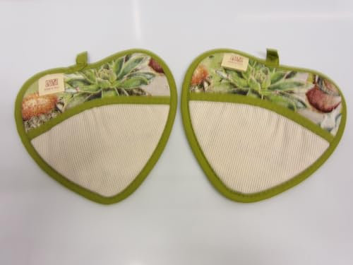 COPPIA PRESINE DA CUCINA FANTASIA NATURA 1 VERDE CON AIDA RICAMO