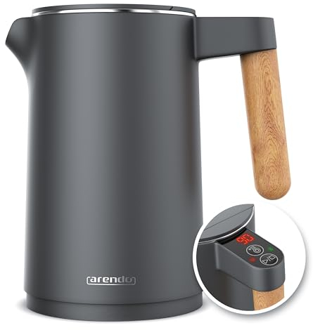 Arendo - Bollitore in acciaio inox con regolazione della temperatura - 45 °C - 100 °C - 1,5 litri - Doppia parete - Senza BPA - Funzione di mantenimento al caldo - Bollitore per tè con indicatore di