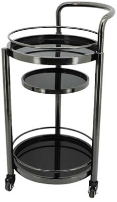 birene Mobile Regale 3-stöckiger runder Kaffee-Barwagen aus Metall, Mini-Rollwagen, abgestuftes Tablett for Kaffee-Bar-Tisch-Organizer, Heimküchenregal, 16,5 x 16,5 x 32,6 Zoll Küchenwagen(Schwarz)