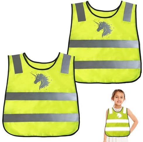 2 Stück Warnweste Kinder,Kinderwarnweste für (3-12 Jahre),Kinder Sicherheitswesten,Atmungsaktive Warnweste,Reflektierende Sicherheitsweste kinder,Jungen & Mädchen,Zur Sicherheit der Kind (Einhorn)