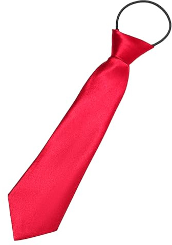 HLMYER Red Kids' Tie, 28cm Adjustable Elastic Pre-Tied Necktie - Smooth Simulated Silk, Unisex Polyester Satin Plain Colored for Toddlers and Teenagers School Uniforms