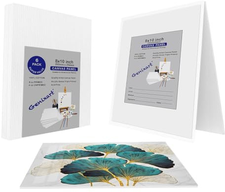 Genixart White Blank Canvas Panels for Art - Primed Artist Canvases Boards for Acrylics & Oils Painting (20x25cm / 8x10 Inch - 6Pack)