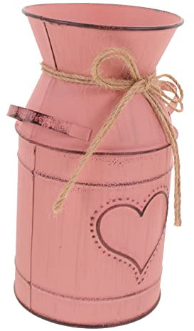 BESTOYARD Vase à Fleurs Vintage en Fer Style Seau à Lait Rétro 18 Cm Finition Patinée Rose Poudré pour Décoration Rustique Maison Salle à Manger Salon