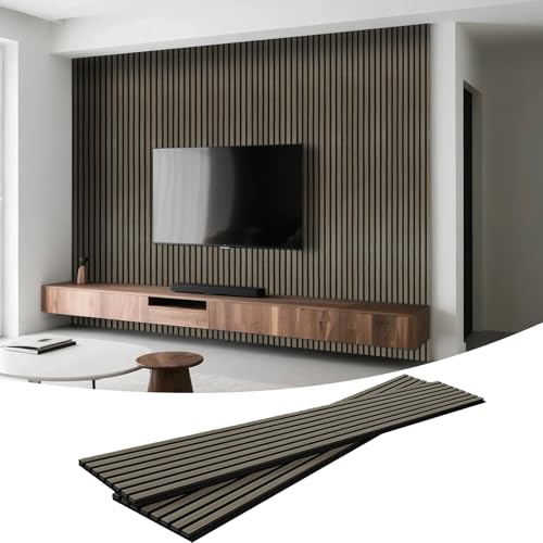 Akustikpaneele, Wandpaneele aus Echtholzfurnier mit Schallabsorptionsfilz, Schallschutz, Wanddekoration, Einfache Installation, 2er Set, 120 x 60 cm, Schwarz Eiche