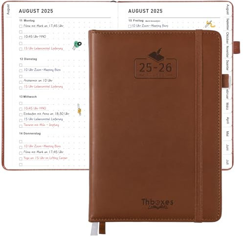 Kalender 2025 2026, A5 Wochenplaner 12-Monate-Terminkalender von August 2025 bis Juli 2026, Planer 2025 2026 Buchkalender, Notizbuch mit Kalender Buch für Schule Büro (Braun)