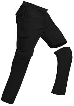 BondiTrekk Outdoor Wanderhose für Herren Zip-Off-Wanderhose-Abnehmbar-Trekkinghose, Atmungsaktiv Outdoorhose Arbeit Hosen Schnell Trockend Sommer Funktionshose Mit 6 Taschen Schwarz L