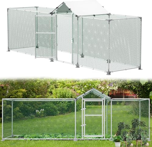 Aufun Utomhuskapsling 4 x 1 x 1,5 m hönshus utomhusinhägnad med lås, galvaniserad stålram, litet djurhall, kycklinghus, PVC-belagt skuggtak för husdjursbur, fågelbur små djur