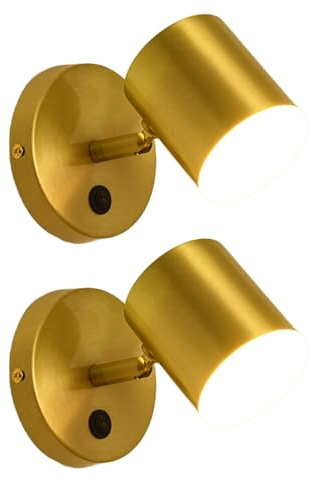 NICRX Moderne Wandleuchte aus Messing mit Schalter–Verstellbare LED-Wandleuchte mit 3 Farbtemperaturen,Schwenkbar Wandlampe Innen für Schlafzimmer,Wohnzimmer,Flur und Hotel (A (2 Stk.))