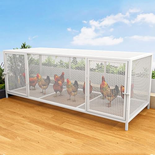 Chicken Pens Outdoor with Top And Side Opening Doors Small Animal Pet Playpen Made of Metal With Square Beams At the Bottom for Indoor/Outdoor(White,147 * 58 * 62CM)