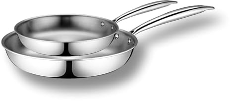 Cflagrant Poêle Inox 18/10 Triply Premium Sans PFAS/PFOA/PTFE/Cadmium, Acier Inoxydable 3 Couches, Compatible Induction, Tous Feux et Four, Qualité Professionnelle (Lot de 2 Poêles 20/26cm)