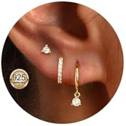 3 Pairs Stud Hoops Earrings for Women, 14K Gold Gold Hoop Earrings for Women, Hypoallergenic Cartilage Earring-s for Multiple Piercing, Dainty Small Stackable Hoop Earring-s Set