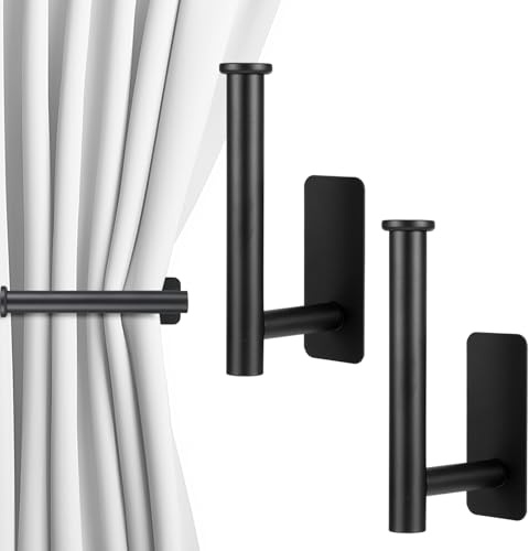 CIGTSICO 2-Pack Black Curtain Tie Backs – No Drilling Curtains Holdbacks & Holders, Easy CurtainHooks for Home Curtains