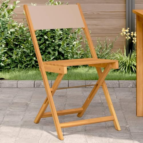 HaoChrymec Bistrostühle 2 STK. Taupe mit Massivholz Akazie & Stoff, Klappbar, Outdoor-Bistrostuhl, Biergartenstühle für Garten, Terrasse, Balkon, 41 x 52.5 x 80 cm