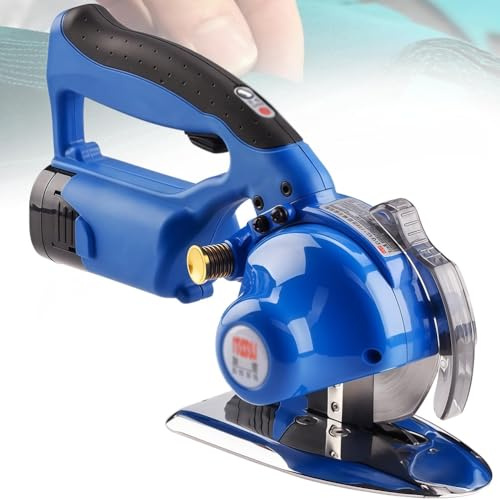 SHAIRMB Taglierina Rotante Elettrica per Tessuti, Forbici per Tessuti Ad Alta Resistenza con Lama Rotonda E velocità Regolabile, per Tessuti Multistrato, Pelle, Stoffa, Moquette,Blu,110mm