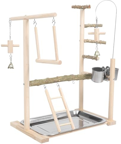 Homoyoyo Vogelspielplatz aus Natürlichem Holz Papageien Spielständer mit Leiter und Sitzstange Vogeltraining Gestell für Balance und Koordination Geeignet für Käfig und Freisitz
