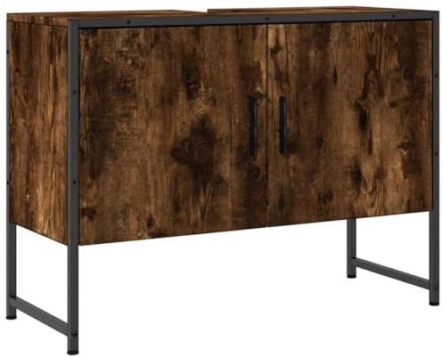 Tomostar Meuble sous Lavabo, Meuble de Rangement Salle de Bain sous Vasque Armoire Évier chêne fumé 80x33x60cm Bois d'ingénierie