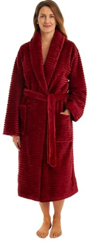 Adore Home Ladies Sherpa Lined Ribbed Fleece Robe, Wine, 4XL-5XL