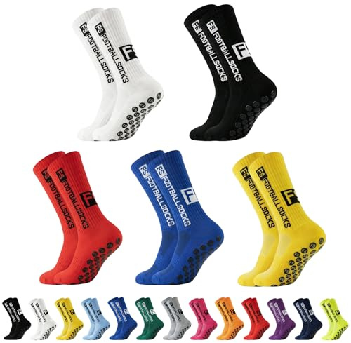 AYEUPZ Calze Calcio Antiscivolo Grip | Calze grip calcio | Calzini da Football Uomo Donna | 75% Cotone, Traspiranti ed Elastici (5 Multicolore)