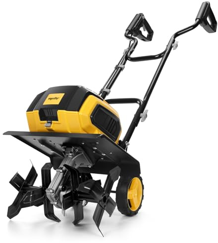40v Cordless Brushless Tiller Cultivator Compatible with Dewalt 20v Battery(Tool Bare), 14.2in Electric Garden Rototiller, 8.7in Depth, Foldable, Adjustable Wheels for Lawn, Soil Prep, Grass Reseeding