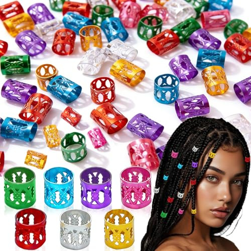Liekadijiae 350 Stück Bunte Verstellbare Flechten Dreadlocks Perlen, Geflecht Haarperlen Hair Braid Dekorationen für Frauen und Mädchen, Metall Dreadlocks Perlen Geeignet für Partys Modenschauen