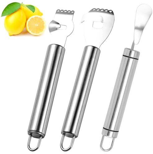 DIGNFENG Set Éplucheur Orange Pamplemousse 2 Râpes Zesteur Citron, Outil de Bar en Acier Inoxydable, Accessoires Barman pour Cocktail Ustensile Cuisine Multifonction