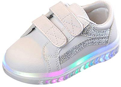 Generiska ballerina skor flickor platta ledade lysande sport sneakers skor pojke, silver, 24 EU